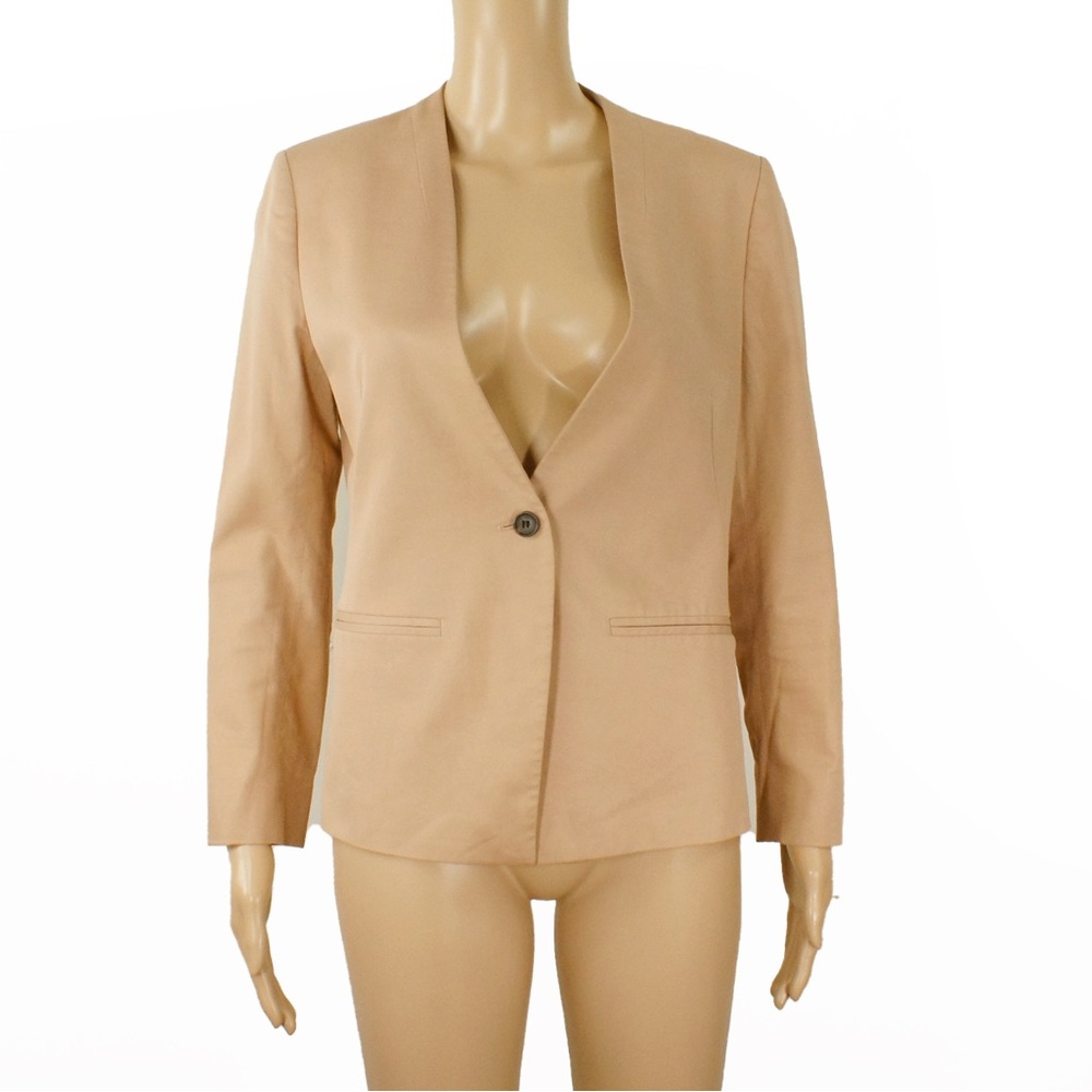 All Saints Masson Collarless V Neck Semi Sheer Silk Back Blazer Jacket